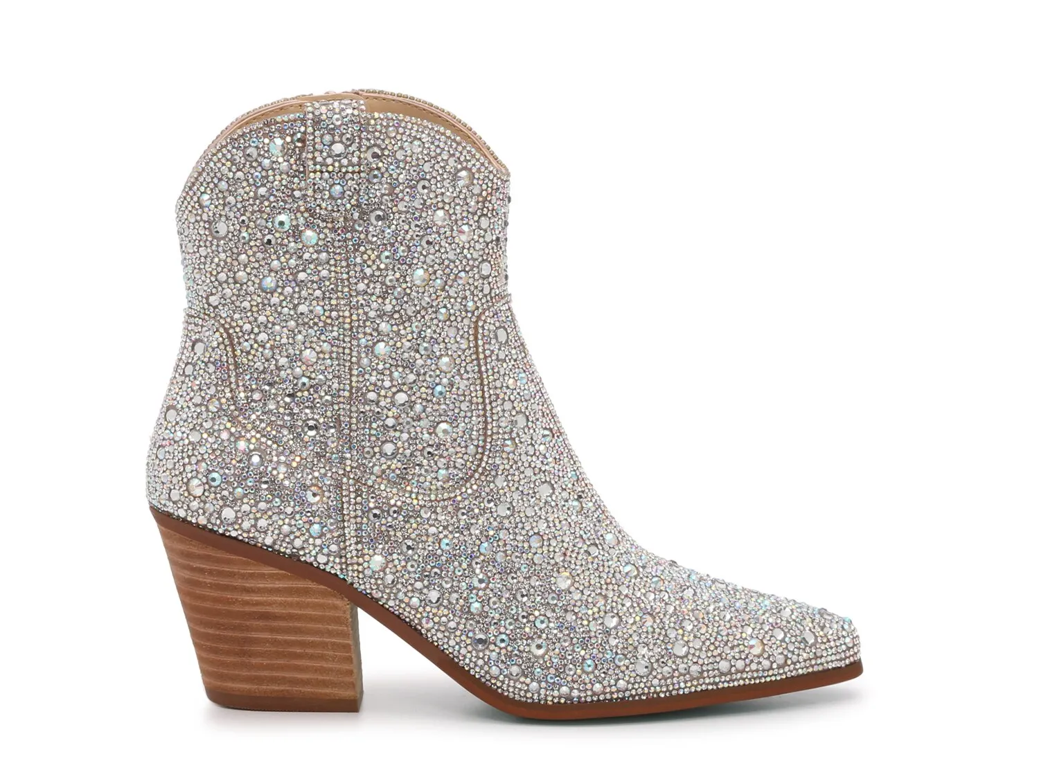 Betsey Johnson Emory Rhinestone Western Boot, Metallic Silver