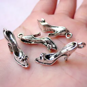 CLEARANCE High Heel Charms 3D Miniature Shoe Charms (4pcs / 25mm x 12mm / Tibetan Silver) Lady Fashion Charm Bracelet Earring Party Wine Charm CHM1170