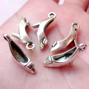 CLEARANCE Miniature High Heel Charms 3D Dollhouse Shoe Charms (5pcs / 17mm x 13mm / Tibetan Silver) Lady Charm Fashion Charm Party Wine Charm CHM1237