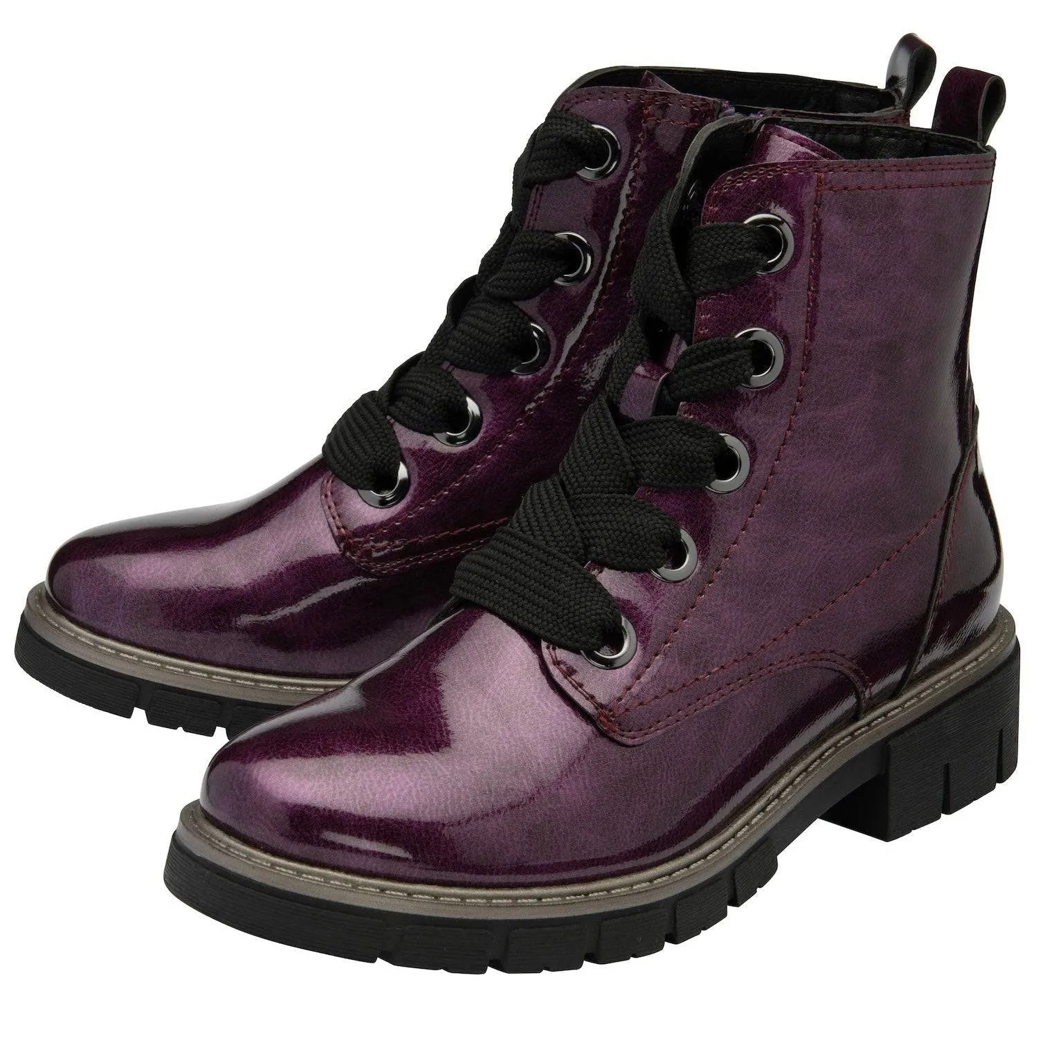 Lotus JoJo Ladies Purple Patent Zip & Lace Ankle Boots