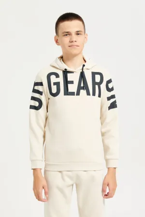 Senior Boys Beige Printed Hooded Sweatshirt