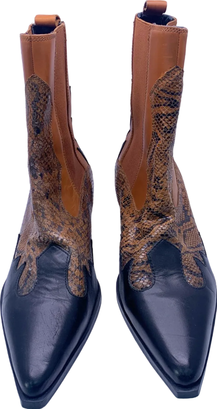UNKNOWN Brown and Black Snake Print Cowboy Boots UK 9