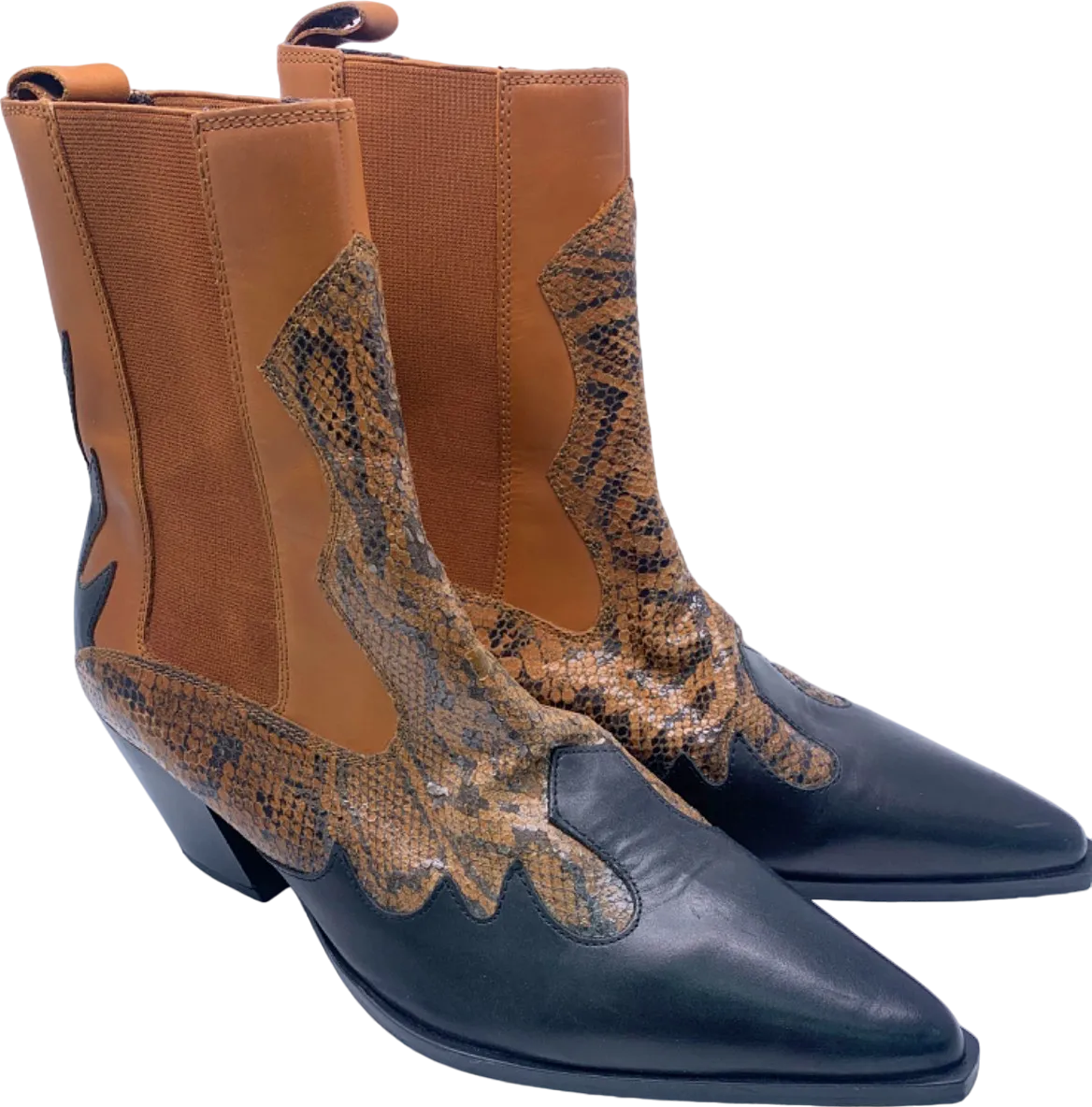 UNKNOWN Brown and Black Snake Print Cowboy Boots UK 9