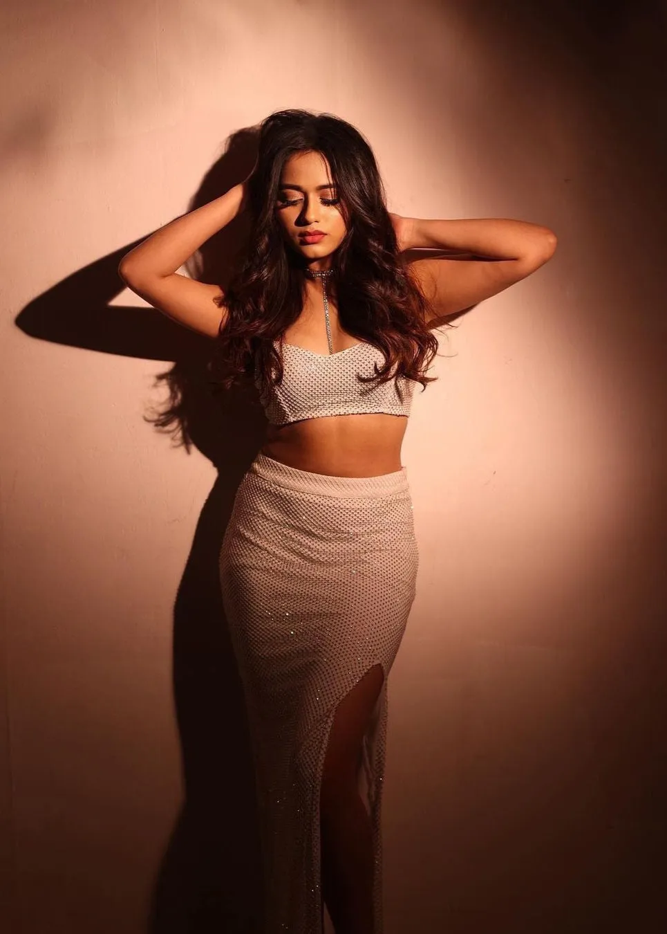 Violette White Crystal Mesh Coord Set