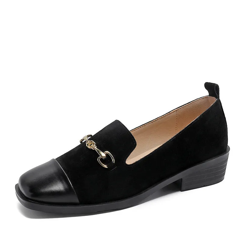 Women Retro Leather Square Head Casual Loafers