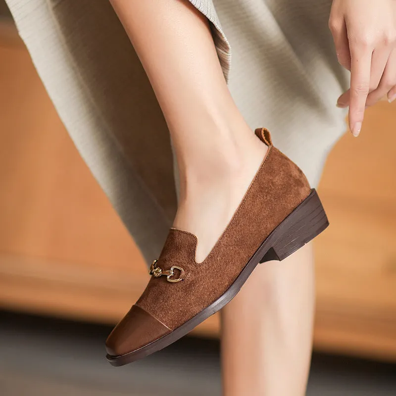 Women Retro Leather Square Head Casual Loafers