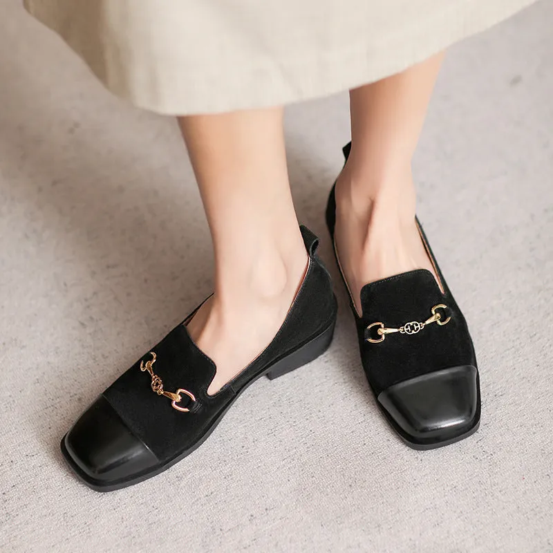 Women Retro Leather Square Head Casual Loafers