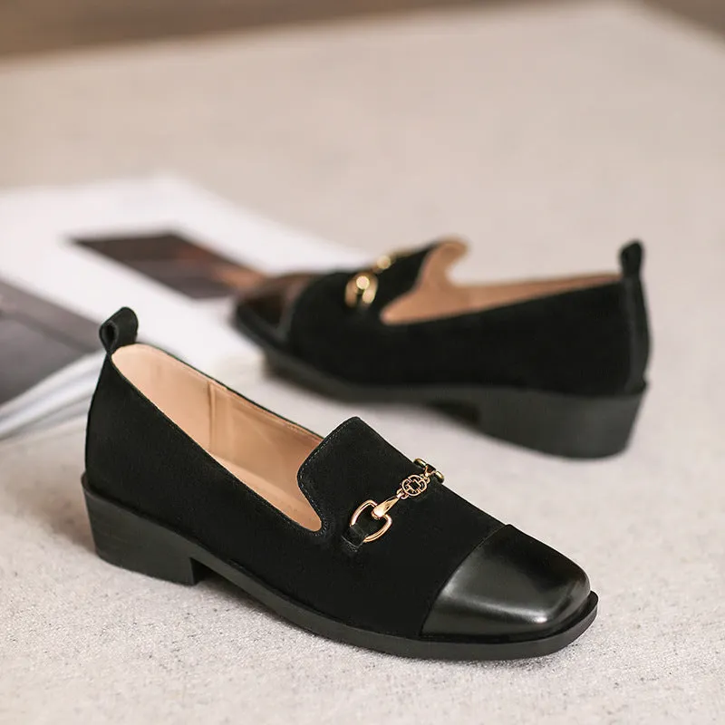 Women Retro Leather Square Head Casual Loafers