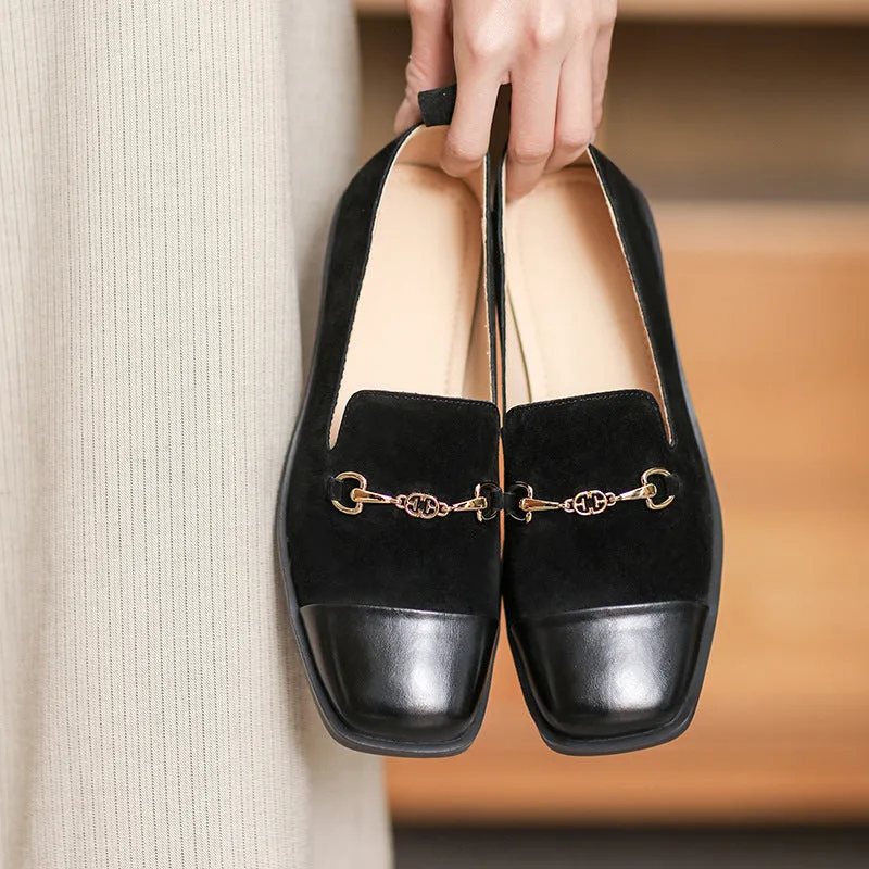 Women Retro Leather Square Head Casual Loafers
