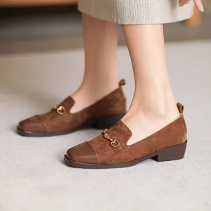 Women Retro Leather Square Head Casual Loafers